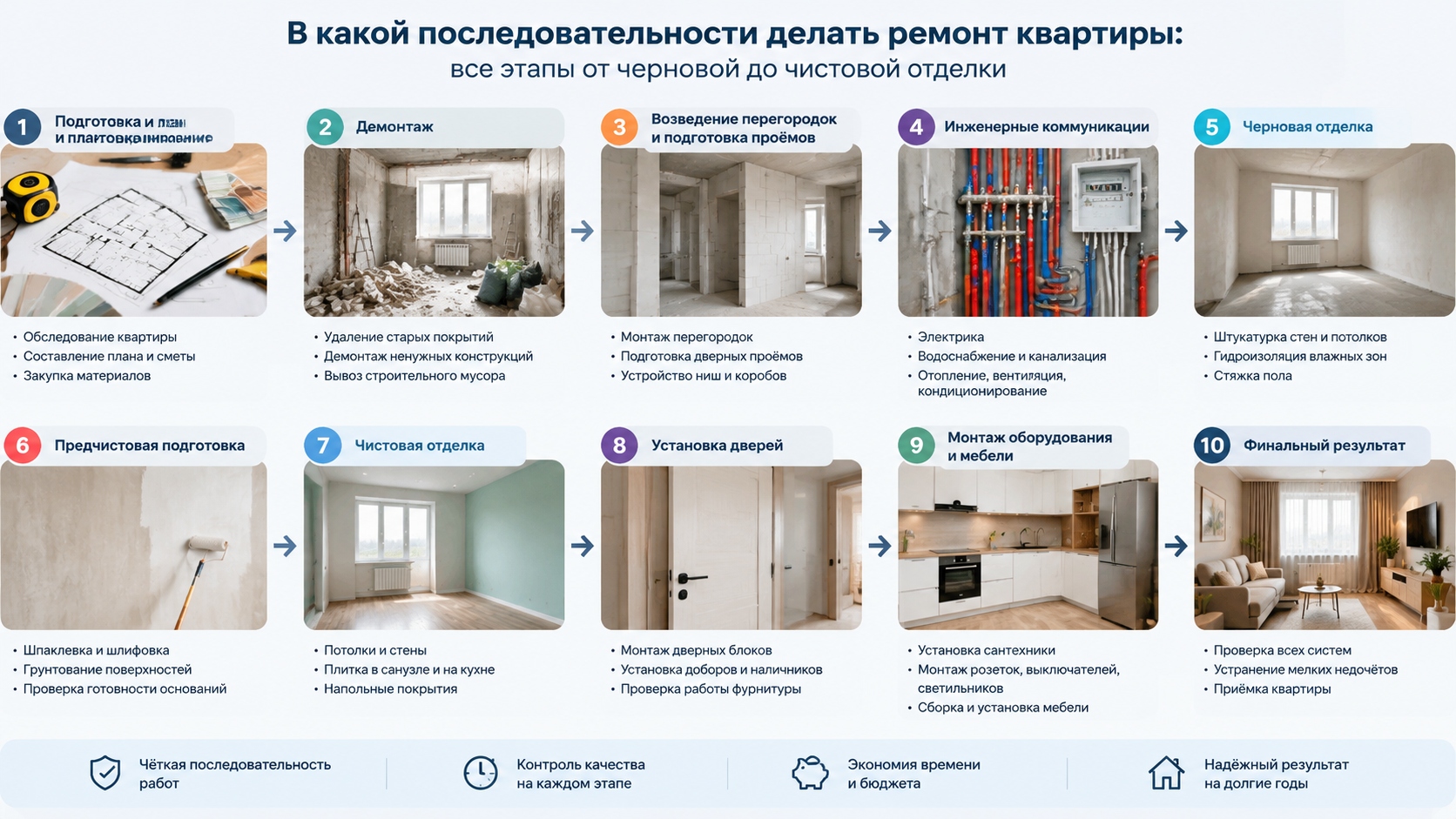 В какой последовательности делать ремонт квартиры: все этапы от черновой до чистовой отделки